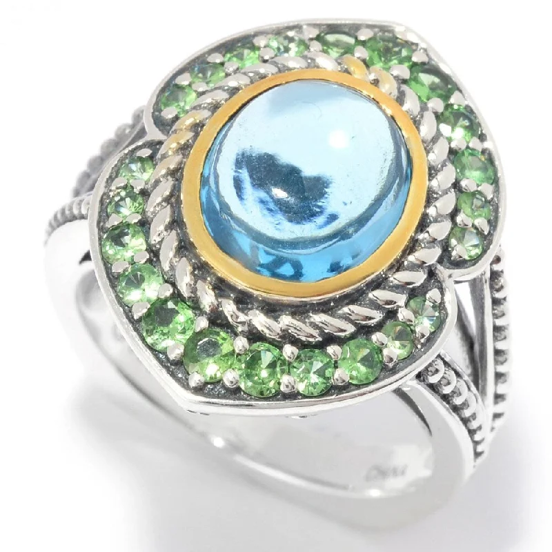 Rich kyanite ring-925 Sterling Silver Swiss Blue Topaz and Tsavorite Ring