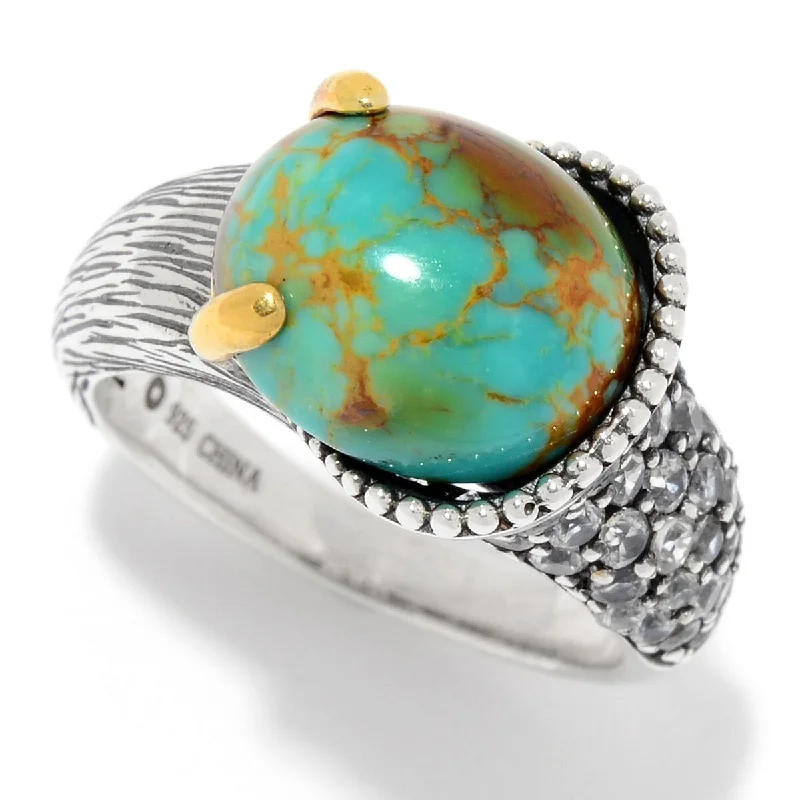 Narrow-tier ring-925 Sterling Silver White Natural Zircon and Tyrone Turquoise Ring