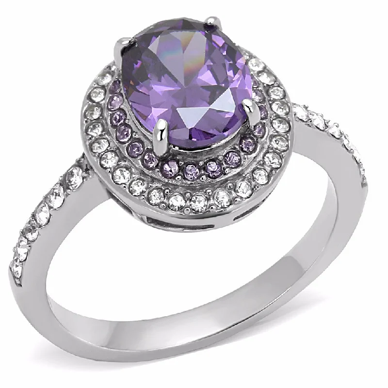 Woven knot ring-9x7mm Oval Cut Amethyst CZ Center Stackable Stainless Steel Womens Cocktail Ring