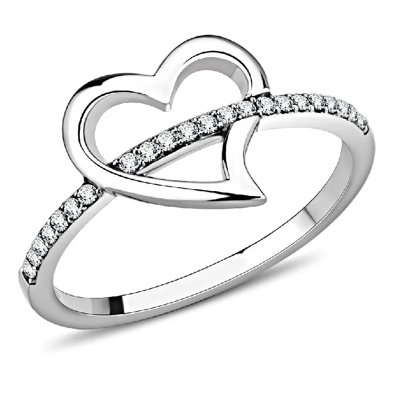 Summit stone ring-AAA Grade Clear CZ Heart Shape Stainless Steel Womens Infinity Pave Thin Band