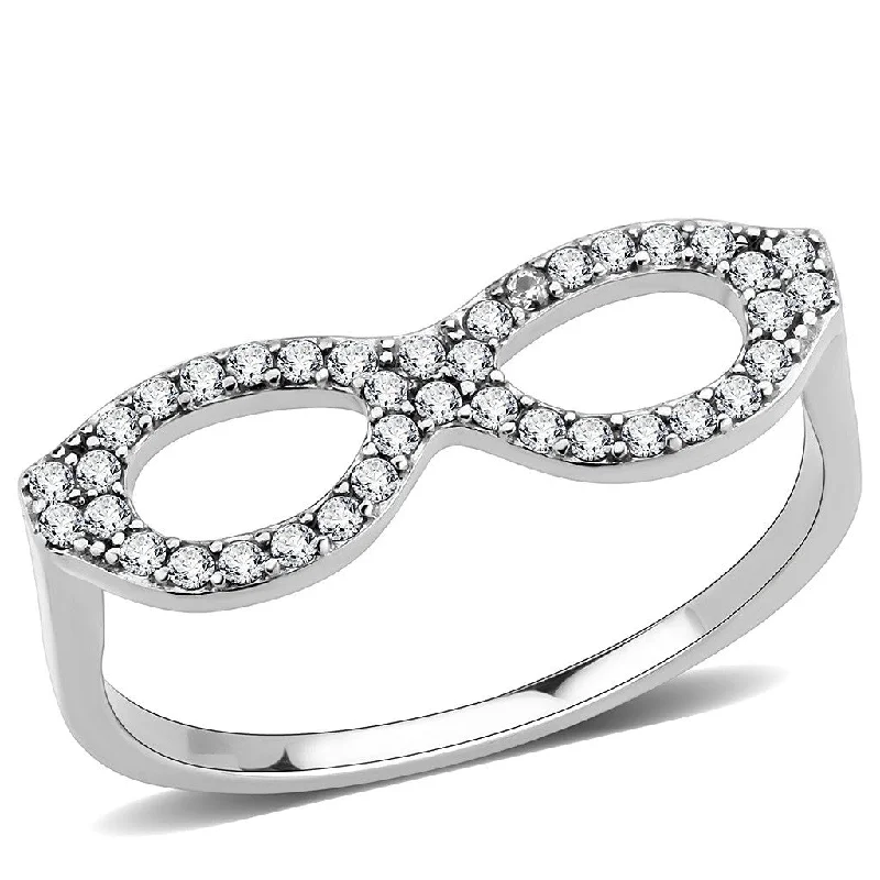 Mixed stone ring-AAA Grade Clear CZ on Sunglasses Eyeglasses Shape Stainless Steel Womens Eternity Pave Thin Band