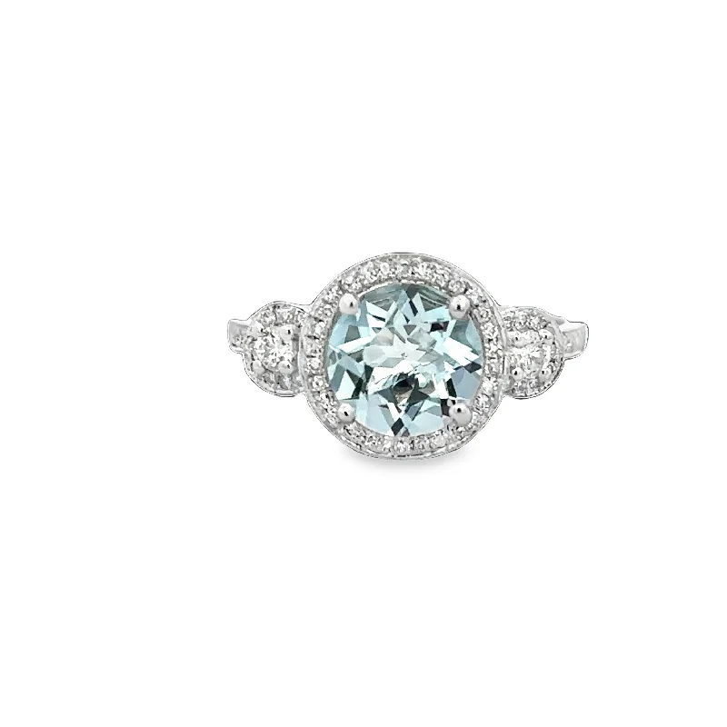 Tiered band ring-Aquamarine and Diamond Ring in White Gold