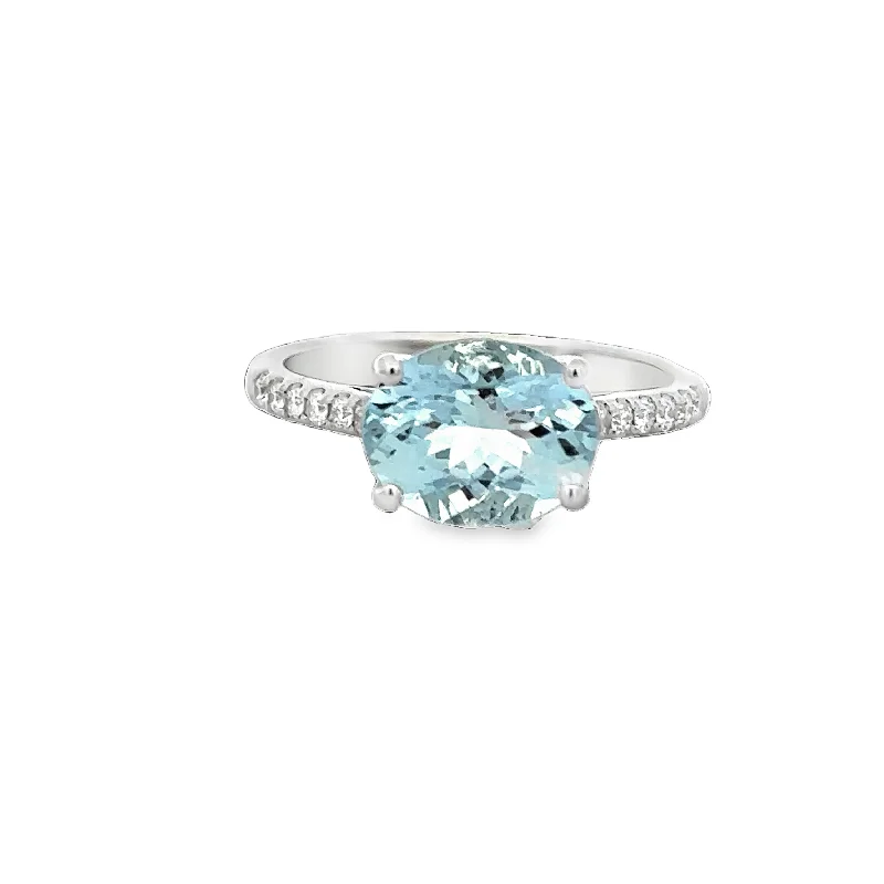 Fine filigree ring-Aquamarine and Diamond Ring in White Gold