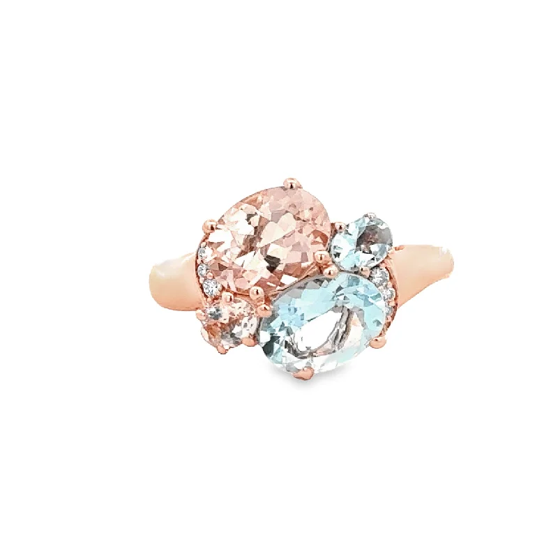 Smelted gold ring-Aquamarine and Morganite Bypass Style Ring in Rose Gold