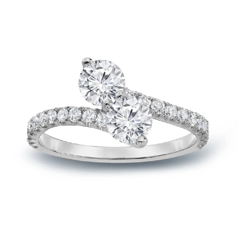 Dappled crystal ring-Auriya 1 1/2ct TDW Round Two Stone Diamond Engagement Ring 14k Gold (H-I, SI1-SI2)