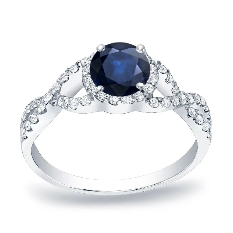 Plaited ring-Auriya 1/2ct Blue Sapphire and 1/2ctw Halo Diamond Engagement Ring Platinum (SI1-SI2)