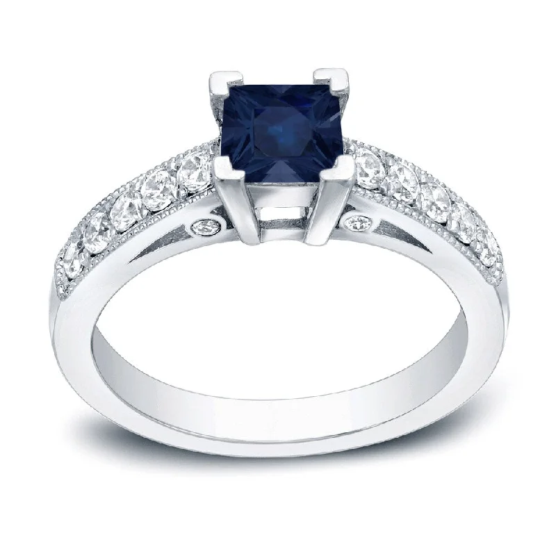 Smelted silver ring-Auriya 1/2ct Princess-Cut Sapphire and 1/2ct TDW Diamond Engagement Ring 14k Gold (H-I, SI1-SI2)