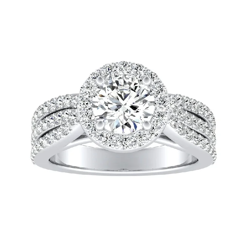 Open-crescent ring-Auriya 1/2ct Round Moissanite and 3/4ct TDW Halo Diamond Engagement Ring 14k Gold (G-H, VS1-VS2)