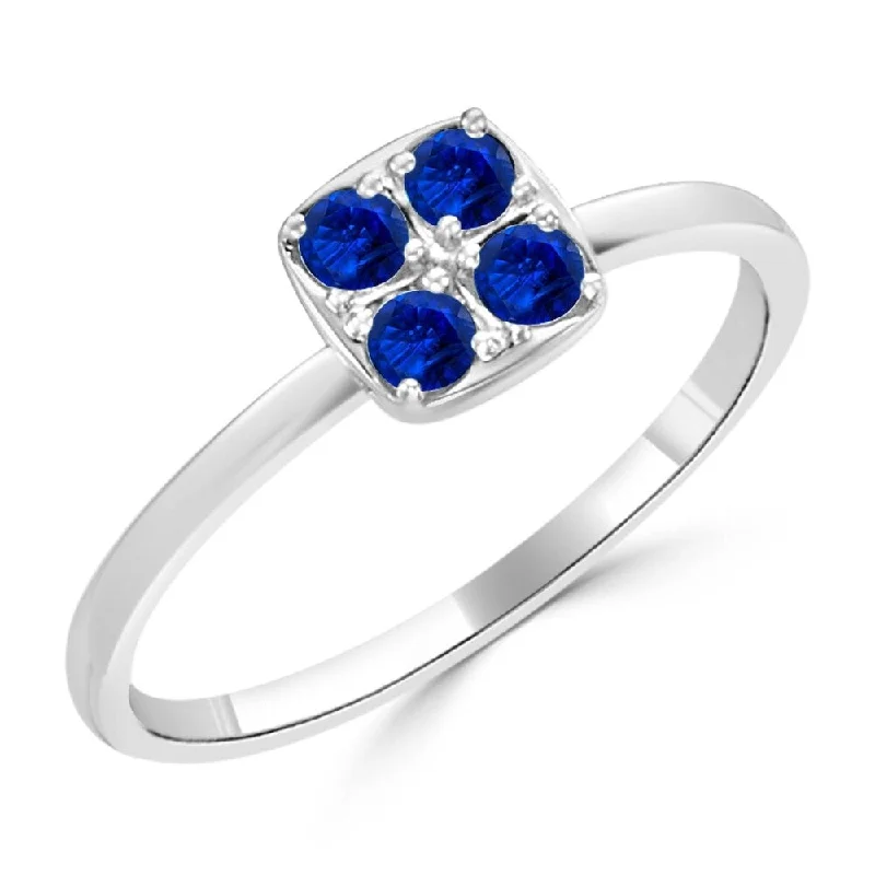 Smooth edge ring-Auriya 1/4ctw Blue Sapphire Gemstone Square Cluster Engagement Ring 10k Gold