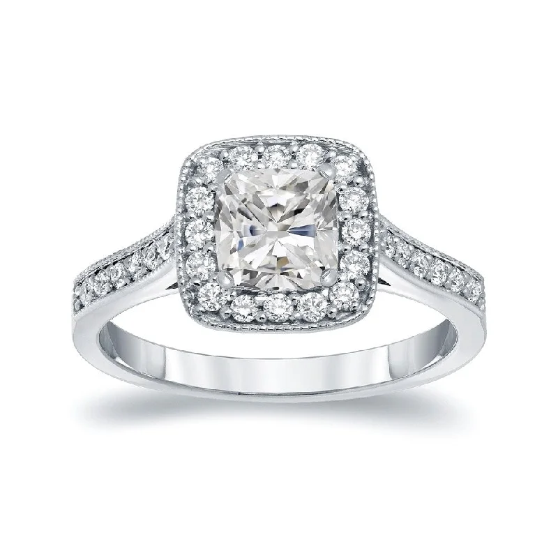 Torn rim ring-Auriya 14k Gold 1 1/2ctw Vintage Cushion-cut Halo Diamond Engagement Ring Certified (H-I, I1-I2)