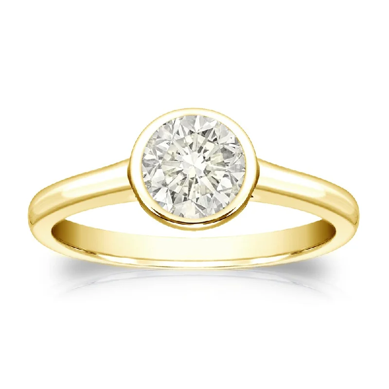 High-dome cabochon ring-Auriya 14k Gold 1/2ctw Bezel-set Solitaire Diamond Engagement Ring (J-K, I1-I2)