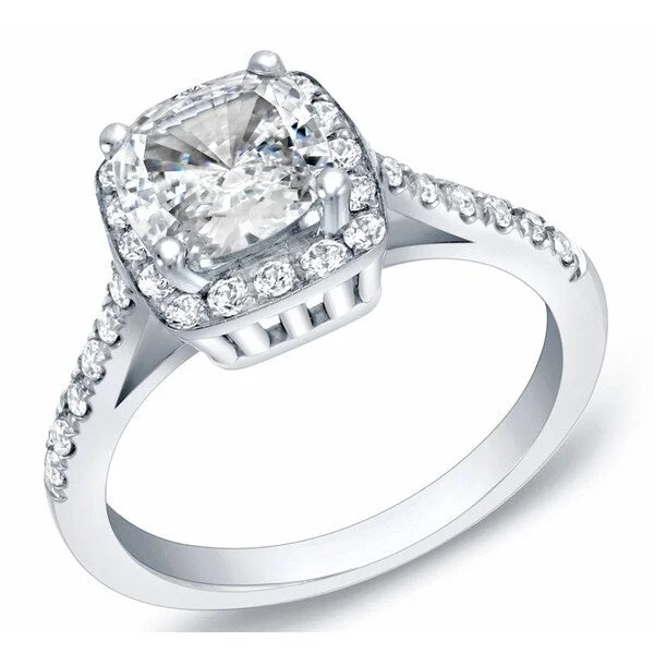 Subtle-scored ring-Auriya 14k Gold 1 3/4ctw Cushion-cut Halo Diamond Engagement Ring Certified