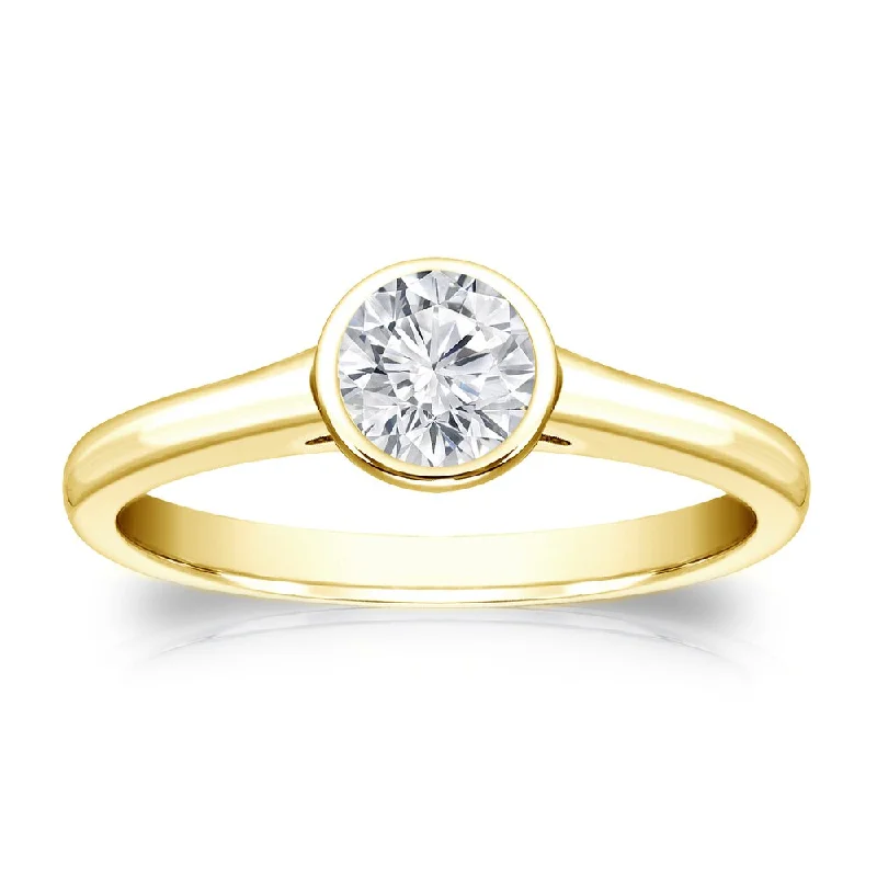 Smelted gold ring-Auriya 14k Gold 1/3 carat TW Bezel-set Solitaire Diamond Engagement Ring (H-I, VS1-VS2)