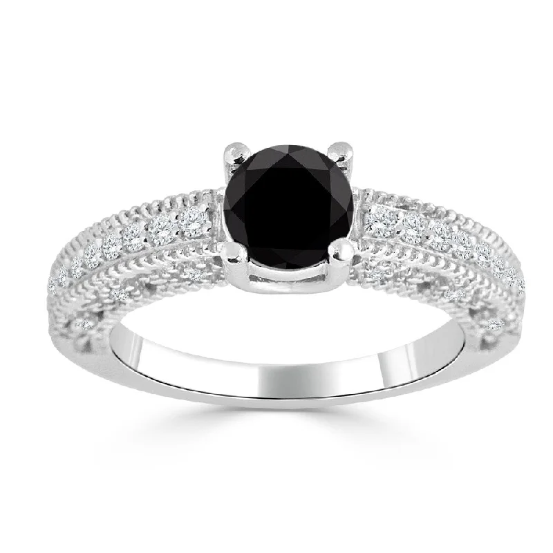 Rolling tide ring-Auriya 14K Gold 1ct TDW Black and White Diamond Engagement Ring (Black)