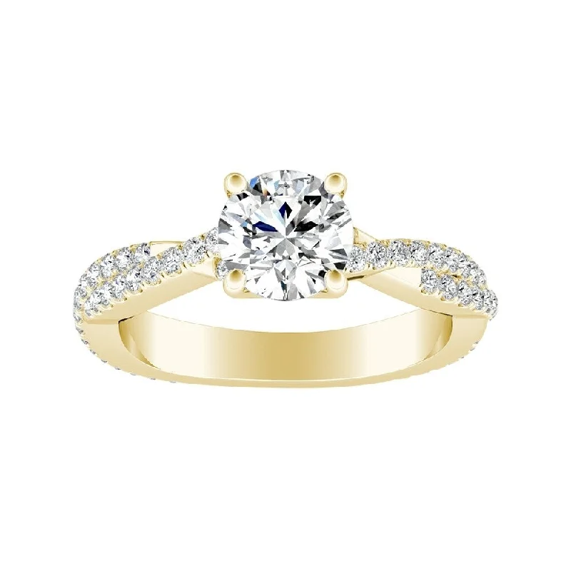 Smooth edge ring-Auriya 14k Gold 1ctw Twisted Round Diamond Engagement Ring GIA Certified (G-H, VS1-VS2)