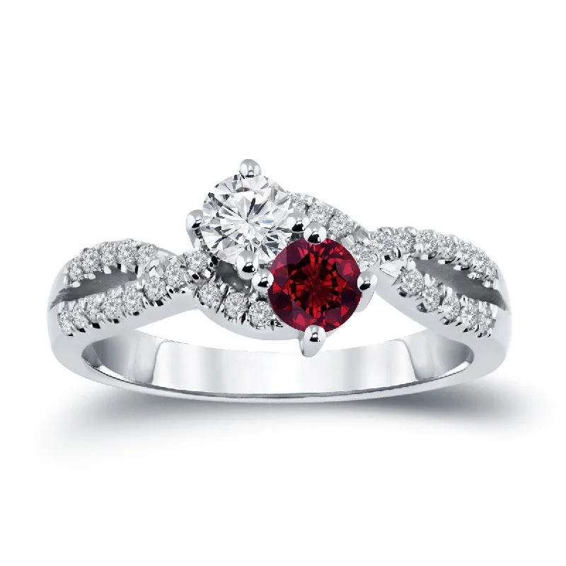 Wide-tier ring-Auriya 14k Gold 2-Stone Ruby and Diamond Engagement Ring 1/2ct TGW 3/4ct TDW (G-H, SI1-SI2)