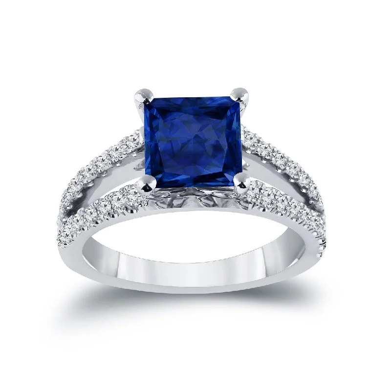 Polished zinc ring-Auriya 14k Gold 2ctw Princess-cut Blue Sapphire and Diamond Engagement Ring 1/2ctw (H-I, SI1-SI2)