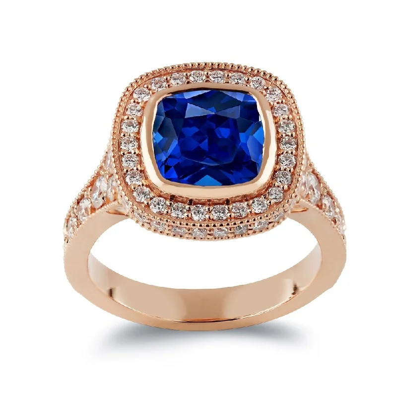 Channeled design ring-Auriya 14k Gold 3 1/2ct Vintage Cushion-cut Sapphire Halo Diamond Engagement Ring 1 3/8ctw (H-I, SI1-SI2)