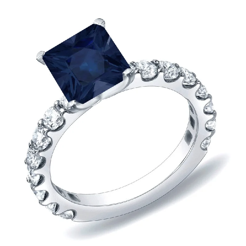 Set stone ring-Auriya 14k Gold 3/4ct Princess-cut Sapphire and Diamond Engagement Ring 1ctw (H-I, SI1-SI2)