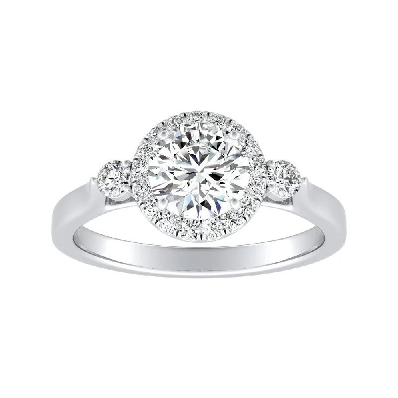 Curled wire ring-Auriya 14k Gold 3-stone Halo Diamond Engagement Ring 3/4ctw (G-H, VS1-VS2)