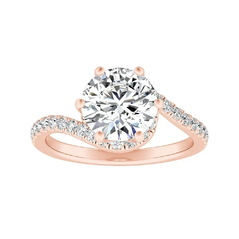 Mixed stone ring-Auriya 14k Gold Bypass 4ct Round Moissanite and 1/3ctw Halo Diamond Engagement Ring