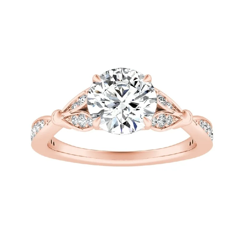 Satin gold ring-Auriya 14k Gold Floral 2 1/2ct Round Moissanite and 1/4ctw Diamond Engagement Ring