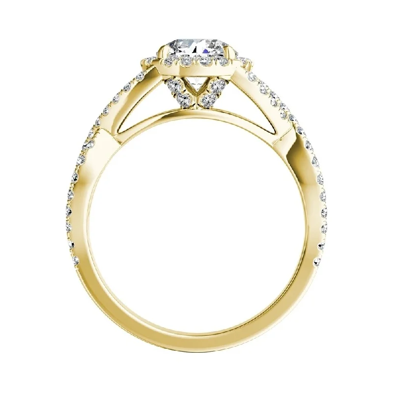 Aged rim ring-Auriya 14k Gold Infinity Round4ct Moissanite and 1/2ctw Diamond Halo Engagement Ring