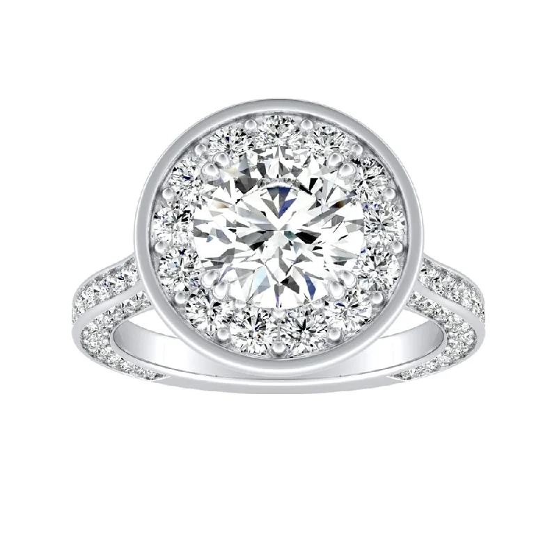 Dimpled ring-Auriya 14k Gold Round 2 1/2ct Moissanite and 1 1/4ctw Diamond Halo Engagement Ring