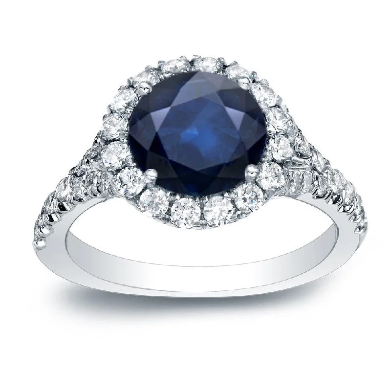 Faint silver ring-Auriya 14k Gold Round 3/4ct Round Sapphire and 3/4ctw Diamond Halo Engagement Ring (H-I, SI1-SI2)