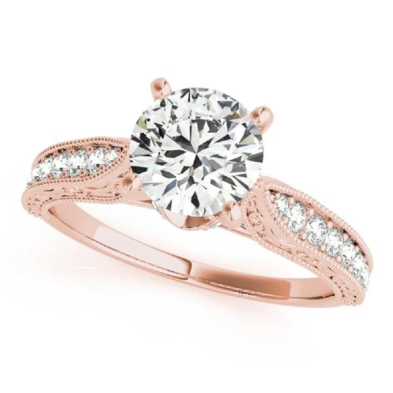 Flowing design ring-Auriya 14k Gold Round 3ct Moissanite and 1/5cttw Vintage Diamond Engagement Ring