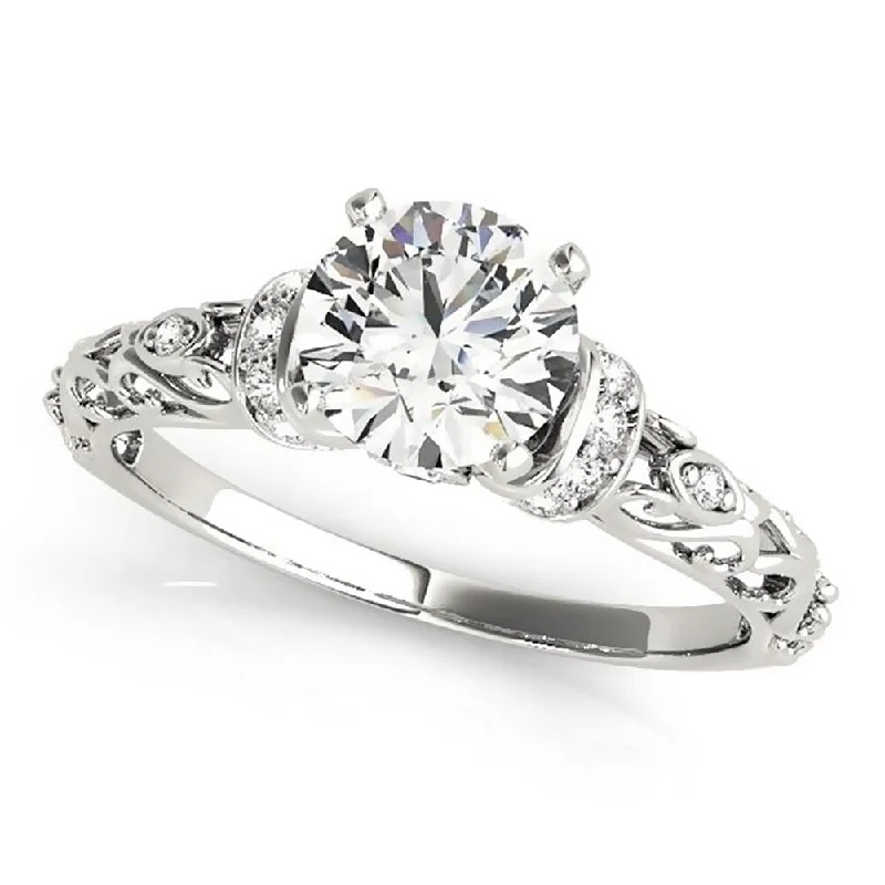 Fine-cut ring-Auriya 14k Gold Round 4ct Moissanite and 1/8ctw Vintage Diamond Engagement Ring