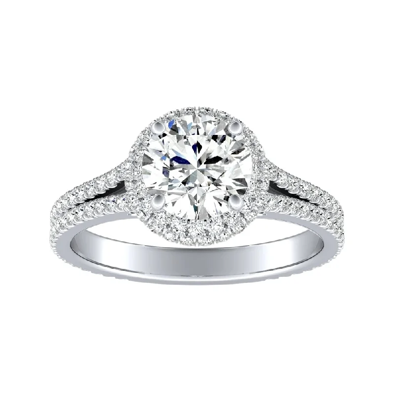 Torn rim ring-Auriya 14k Gold Round Double Edged 4ct Moissanite and 1/2ct TDW Halo Diamond Engagement Ring