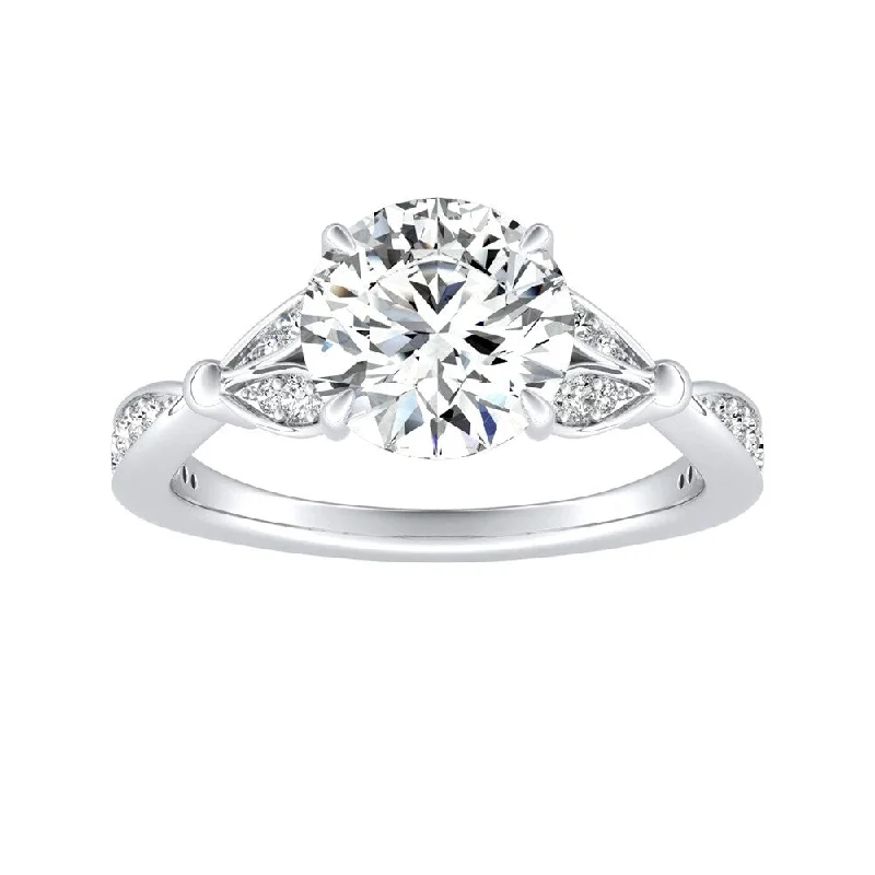 Sheer silver ring-Auriya 14k Gold Vintage Floral 3ct Round Moissanite and 1/4ctw Diamond Engagement Ring