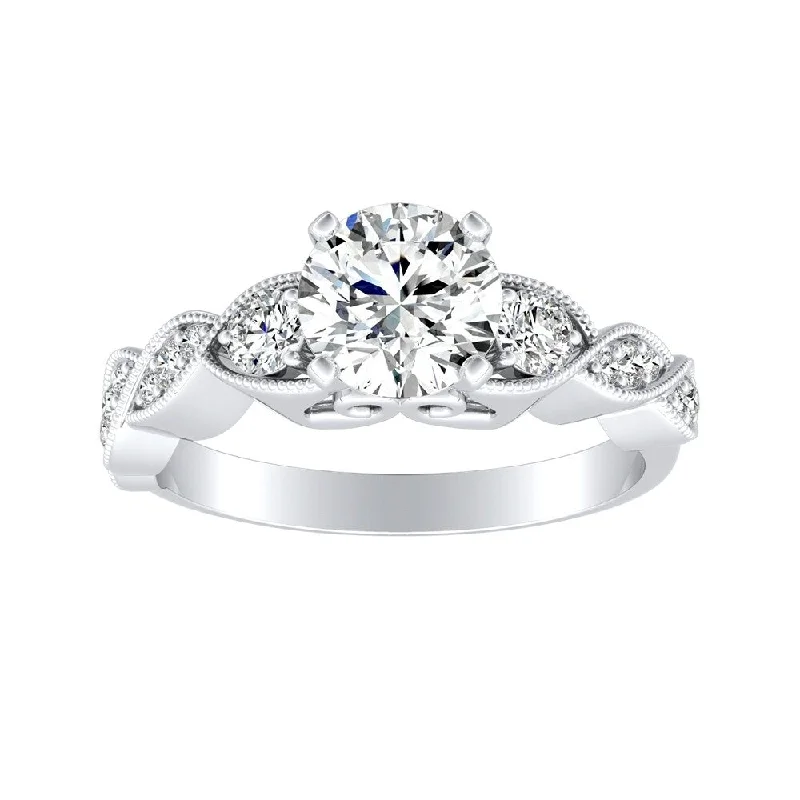 Slim diamond ring-Auriya 14k Gold Vintage Round 1/2ct Moissanite and 1/4ct TDW Diamond Engagement Ring (G-H, VS1-VS2)