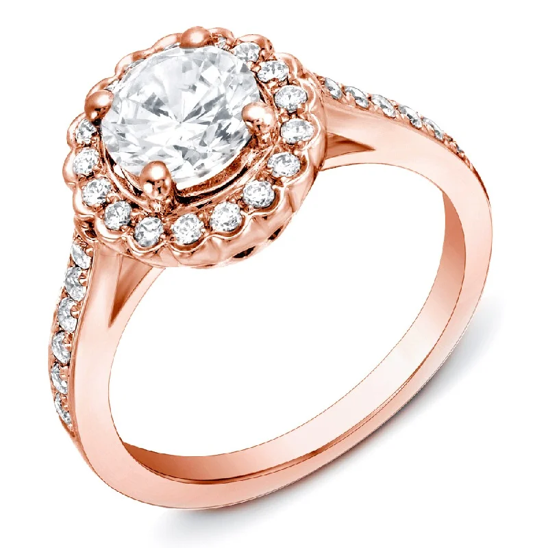 Auriya 14k Rose Gold 1 1/3ctw Round Halo Diamond Engagement Ring Certified