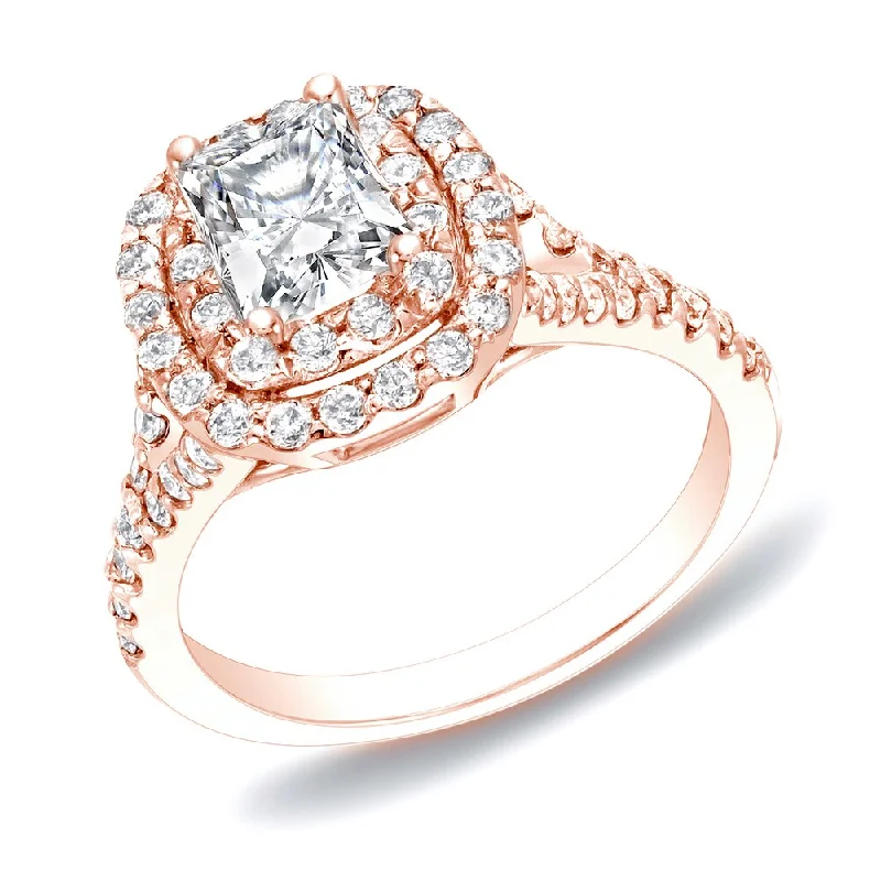 Pointed stone ring-Auriya 14k Rose Gold 1 1/4ctw Cushion-cut Diamond Halo Engagement Ring (H-I, SI1-SI2)