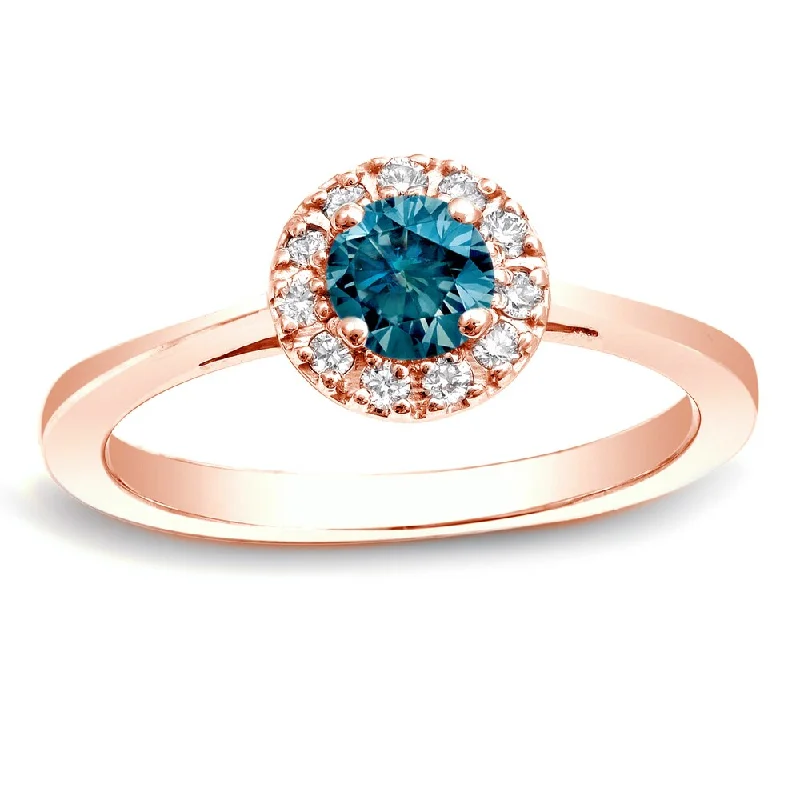 Sprig cluster ring-Auriya 14k Rose Gold 1/2ctw Halo Blue Diamond Engagement Ring (H-I, SI1-SI2)