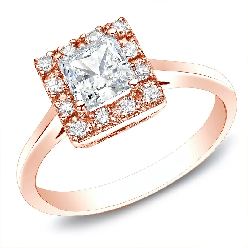 Tall tier ring-Auriya 14k Rose Gold 1/2ctw Square Princess-cut Diamond Halo Engagement Ring