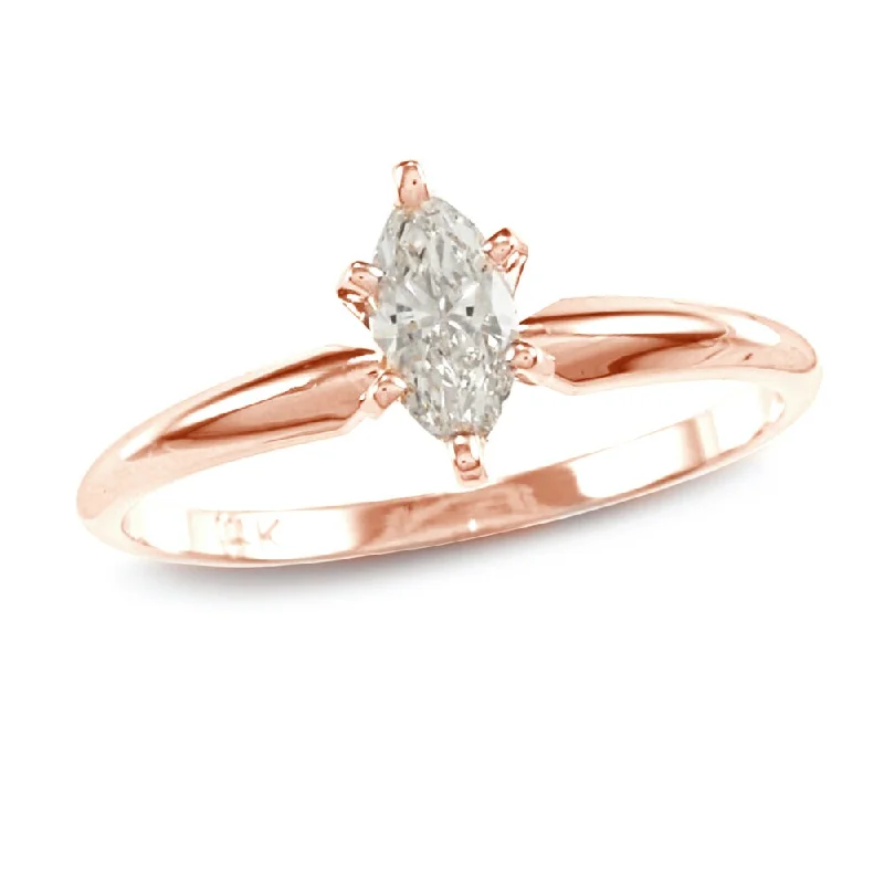 Slim diamond ring-Auriya 14k Rose Gold 2/5ctw Solitaire Marquise Diamond Engagement Ring