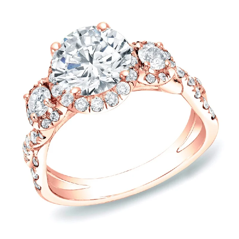 Faded zinc ring-Auriya 14k Rose Gold 2ctw Twisted 3-stone Halo Diamond Engagement Ring (H-I, SI1-SI2)