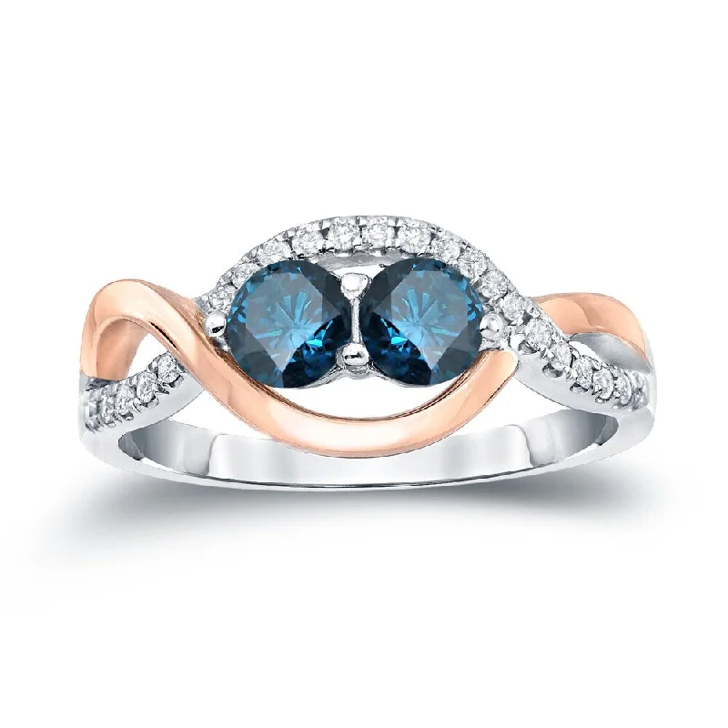 Tall tier ring-Auriya 14k Two-Tone Gold 1ct TDW Round 2-Stone Blue Diamond Engagement Ring (H-I, SI2-SI3)