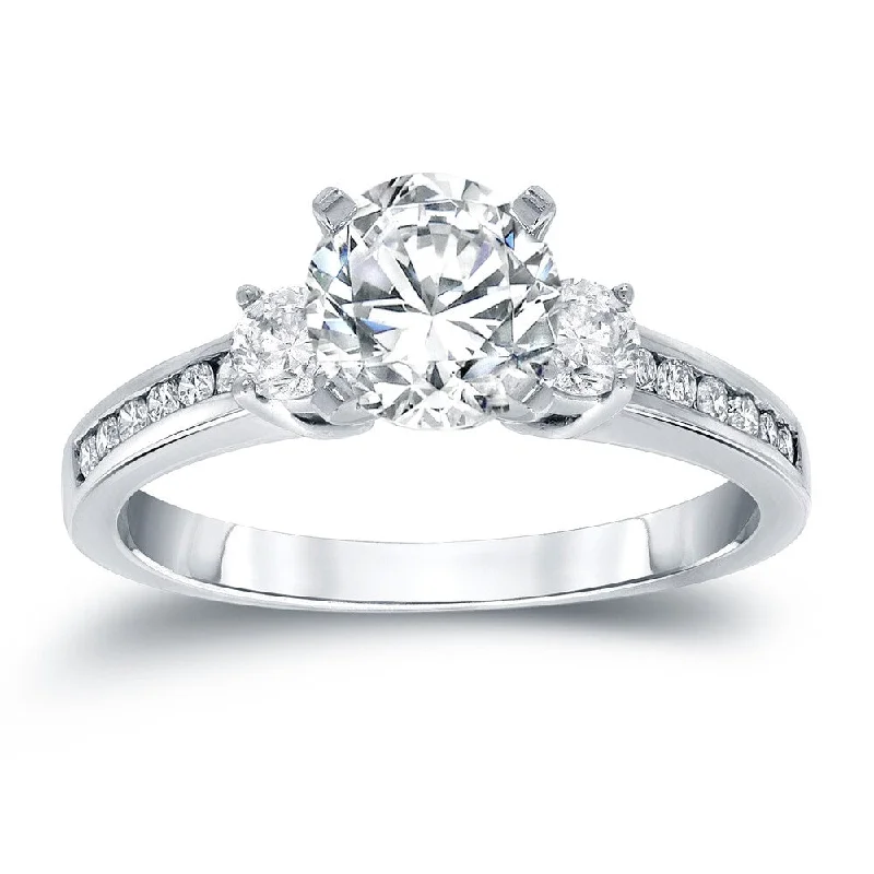 Edge-bezel ring-Auriya 1ct TDW Round 3-Stone Diamond Engagement Ring 14k White Gold (H-I, SI2-SI3)