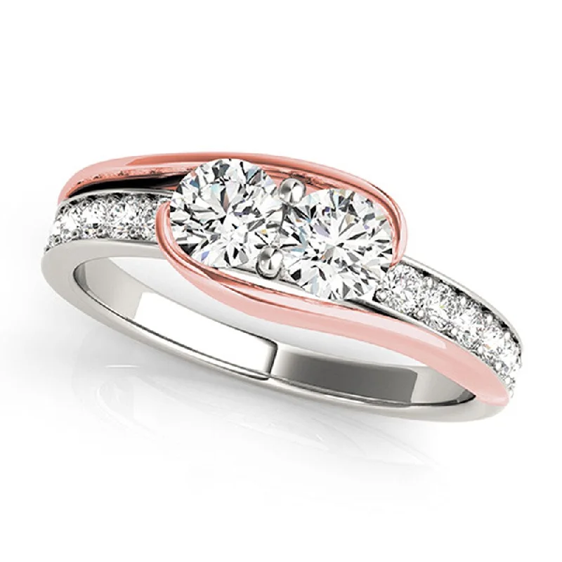 Rounded gem ring-Auriya 1ct TDW Round Two Stone Diamond Engagement Ring 14k Two-Tone Rose Gold