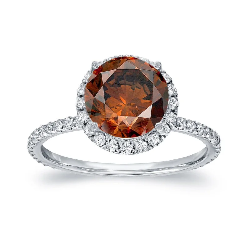 Retro amber ring-Auriya 2 3/5ct TDW Round Brown Diamond Halo Engagement Ring in 18K Gold