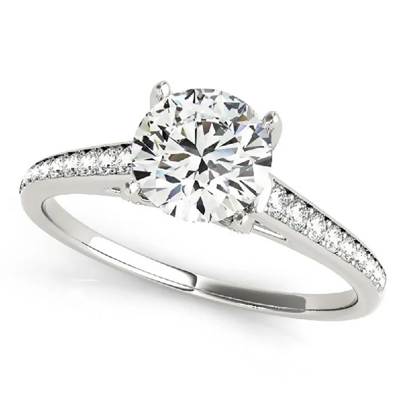 Stippled band ring-Auriya 2ct Round Moissanite and 1/3ctw Diamond Engagement Ring 14K Gold