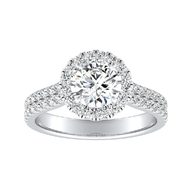 Offset gem ring-Auriya 2ct Round Moissanite Halo Diamond Engagement Ring 1/2ctw 14k Gold