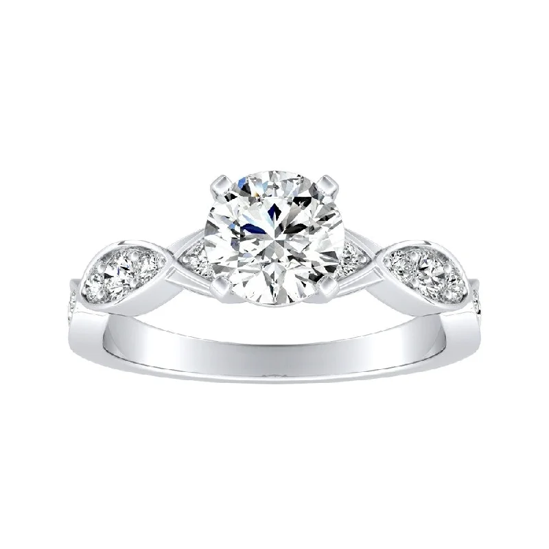 Mixed stone ring-Auriya 3/4ct Round Moissanite and 1/3ct TDW Wave Style Diamond Engagement Ring 14K Gold (G-H, VS1-VS2)