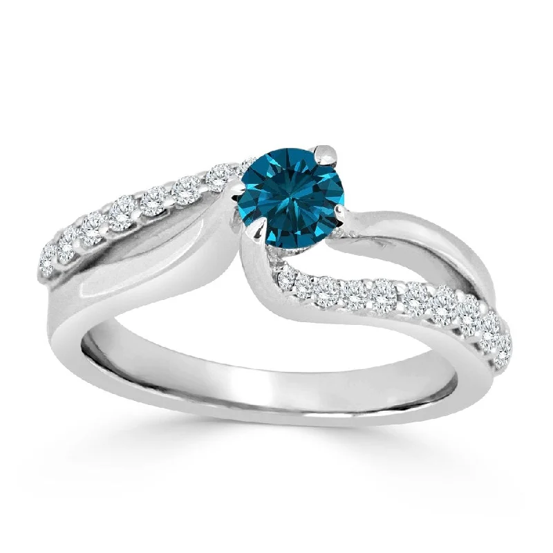 Drifting diamond ring-Auriya 3/4ctw Round Blue Diamond Engagement Ring 14k Gold Split Shank