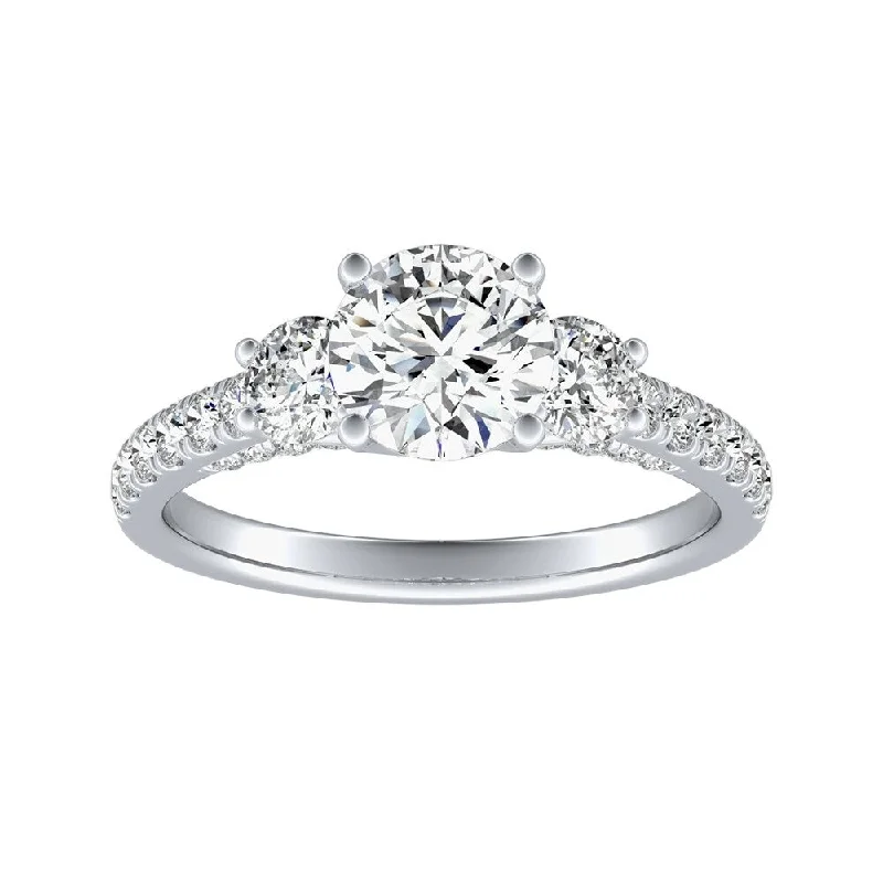 Embossed pattern ring-Auriya 3-Stone 1ct Round Moissanite and 7/8ct Diamond Engagement Ring 14K Gold