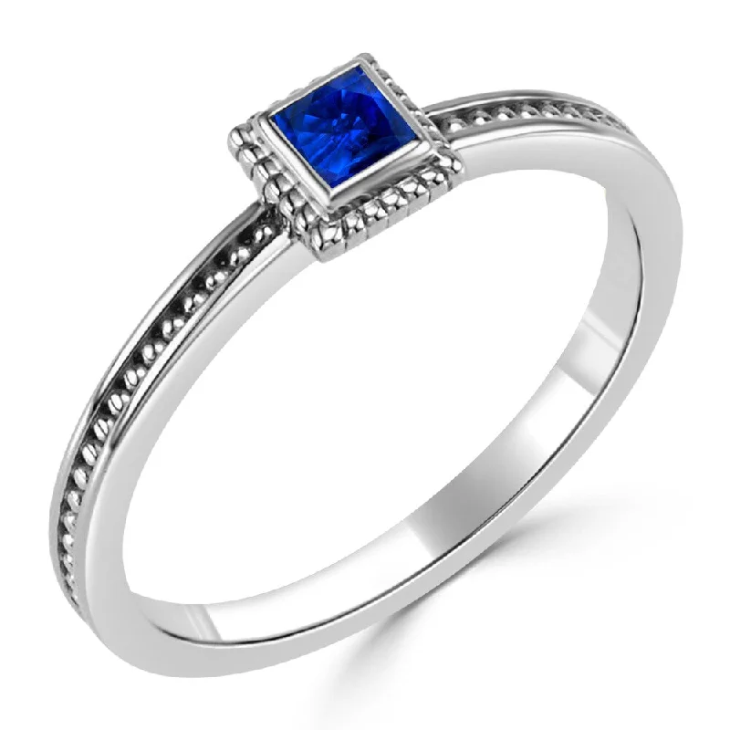 Mottled gem ring-Auriya Beaded 1/6ctw Cushion Cut Sapphire Bezel Solitaire Engagement Ring 10k Gold